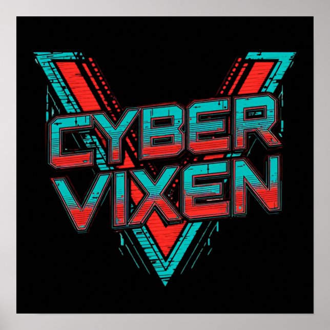 Cyber Vixen - Red Teal Gamer Girl Graphic Gaming Poster (Vorne)