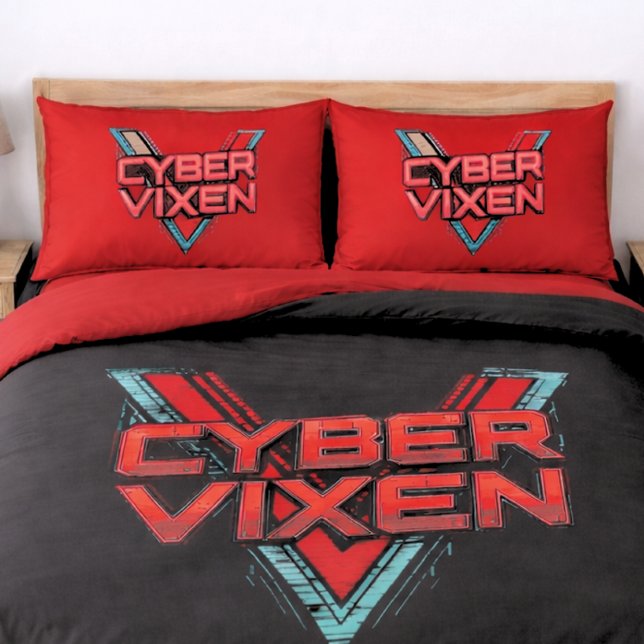 Cyber Vixen - Reversible Red Teal Gamer Girl Kissenbezug (Von Creator hochgeladen)
