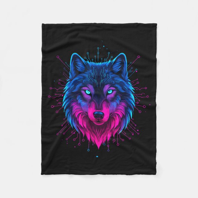 Cyber Wolf For Animal Lovers And Birthday And Birt Fleecedecke (Vorderseite)