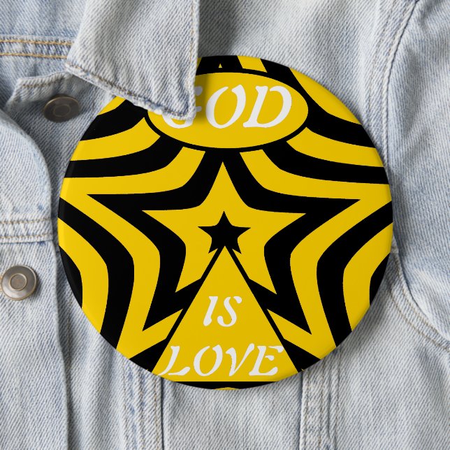 Cyber Yellow & Black Star "God Is Love"  Bold Star Button (Beispiel)