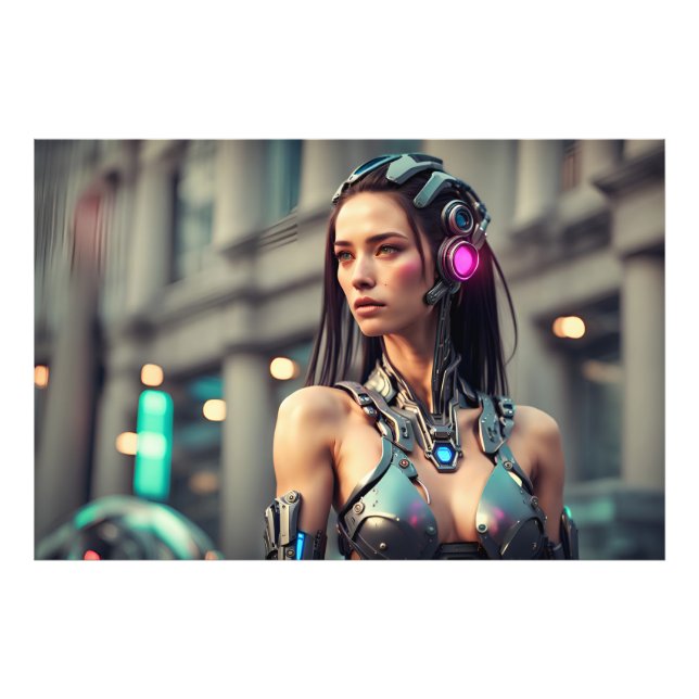 Cyberfrau, die Musik hört Fotodruck (Vorne)