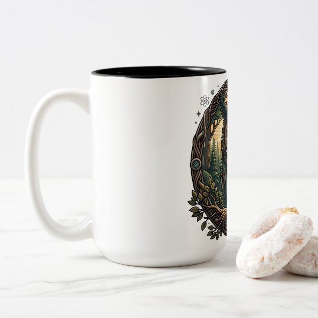 Cybernetic Owl Nature vs Technology Steampunk Zweifarbige Tasse (Mit Donut)