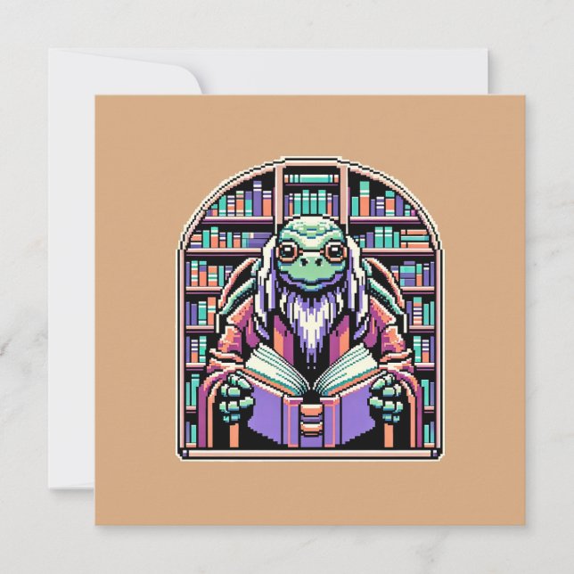 Cybernetic Turtle Librarian - Pixel Wisdom Keeper Einladung (Vorderseite)