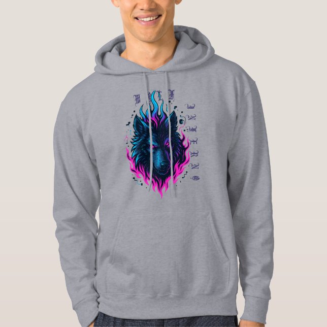 Cybernetic Wolf Inferno-Neon Flame Cyberpunk Hoodie (Vorderseite)