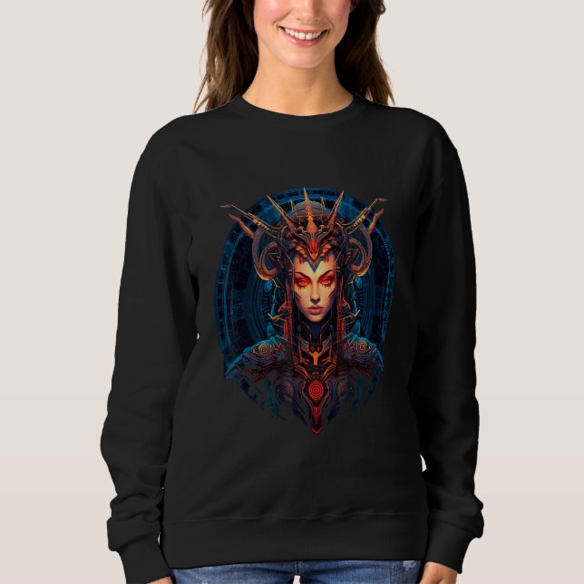 Cybernetic Zodiac Maiden Cyber inspired Cosmic Bea Sweatshirt (Vorderseite)