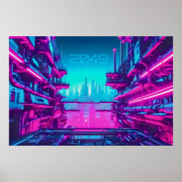 Cyberpunk 2049 Neon Stadt Landschaft Sci-Fi Poster