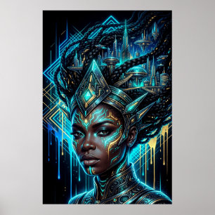 Cyberpunk Afrofuturismus Neon Stadt Schwarze König Poster