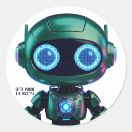 Cyberpunk AI Robot Round Sticker #00002 | AIC Rust