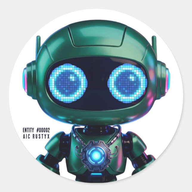 Cyberpunk AI Robot Round Sticker #00002 | AIC Rust (Vorderseite)