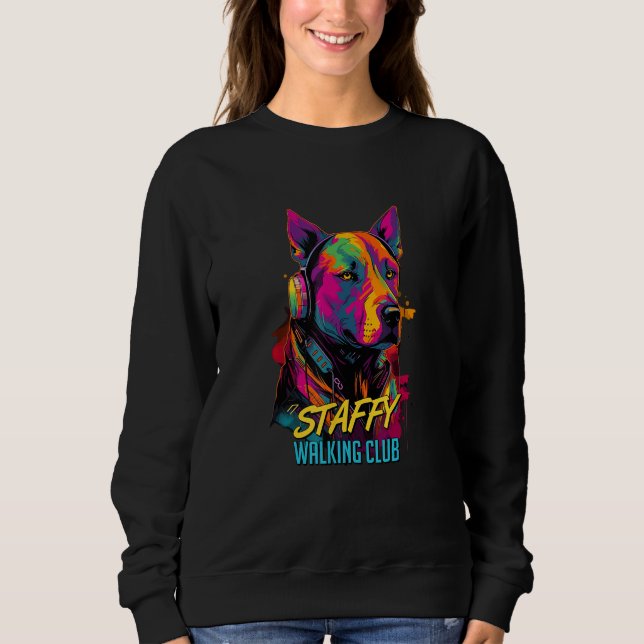 Cyberpunk American Staffordshire Terrier Dog Walki Sweatshirt (Vorderseite)