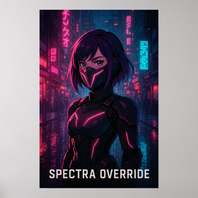 Cyberpunk Anime Girl - Futuristic Neon City Poster (Vorne)