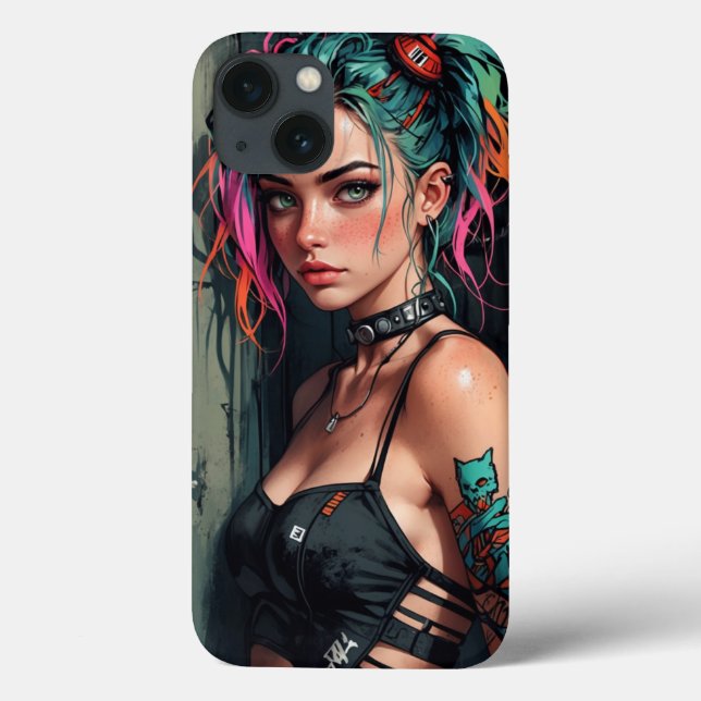 Cyberpunk Anime Girl iPhone Case (Rückseite)