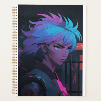 Cyberpunk-Anime-Girl mit Neon-Haar – Futuristisch  Planer
