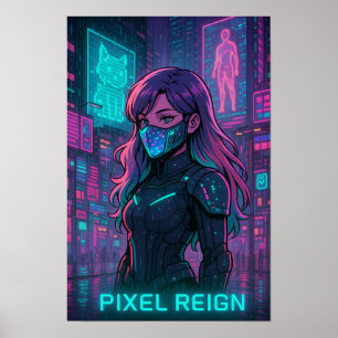 Cyberpunk Anime Girl - Pixel City Poster