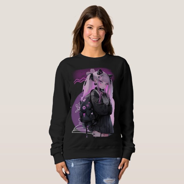 Cyberpunk Anime Girl Sweatshirt (Vorne ganz)