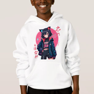 Cyberpunk Anime Girl with Cat Ears- Neon Ästhetik Hoodie