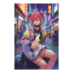 Cyberpunk-Anime-Gitarrenmädchen-Kunst Fotodruck