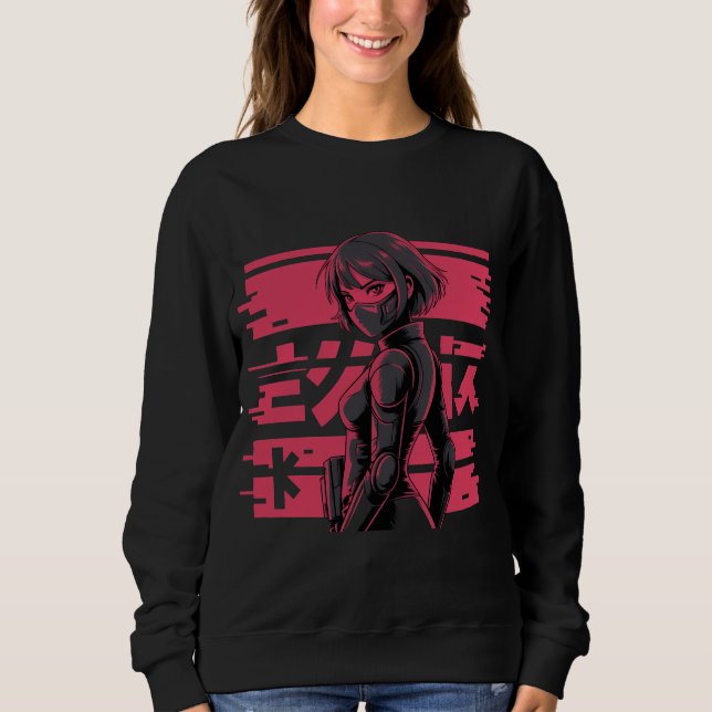 Cyberpunk Anime Glitch Art Android Girl Cyberpunk  Sweatshirt (Vorderseite)