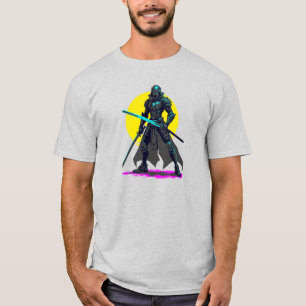 Cyberpunk Armored Samurai Neon Warrior Art T-Shirt