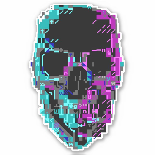 Cyberpunk ASCII Glitch Skull Sticker (Vorderseite)