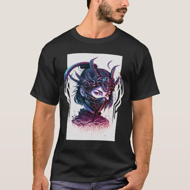 Cyberpunk Ästhetische Samurai Demons Maske Japanis T-Shirt (Vorderseite)