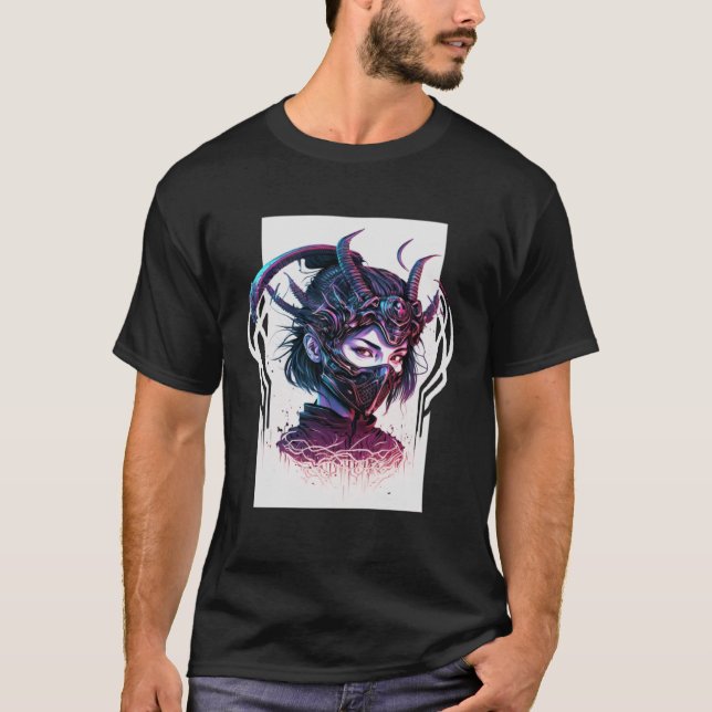 Cyberpunk Ästhetische Samurai Demons Maske Japanis T-Shirt (Vorderseite)