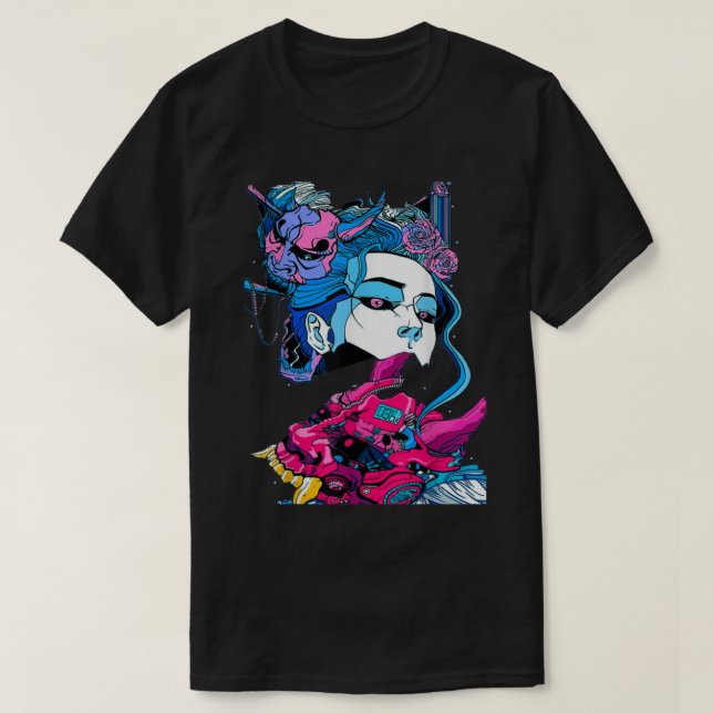 Cyberpunk Ästhetische Samurai Demons Masken Japani T-Shirt (Design vorne)