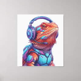 Cyberpunk Bearded Dragon - Gamer Lizard with Heads Leinwanddruck