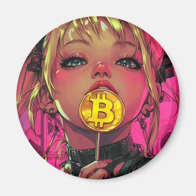 Cyberpunk Bitcoin Waifu Anime Magnet (Vorne)