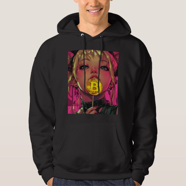 Cyberpunk Bitcoin Waifu Crypto Anime Hoodie (Vorderseite)