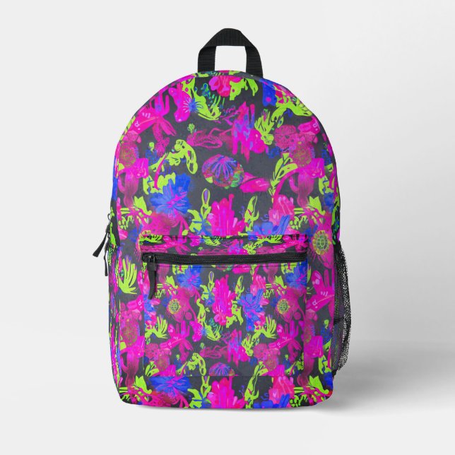 Cyberpunk Boho Neon Camouflage Bedruckter Rucksack (Vorderseite)
