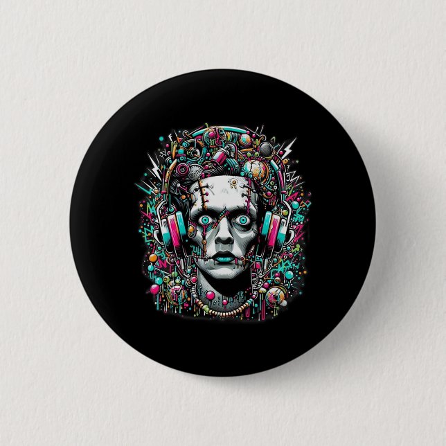 Cyberpunk-Braut Frankensteins Button (Vorderseite)