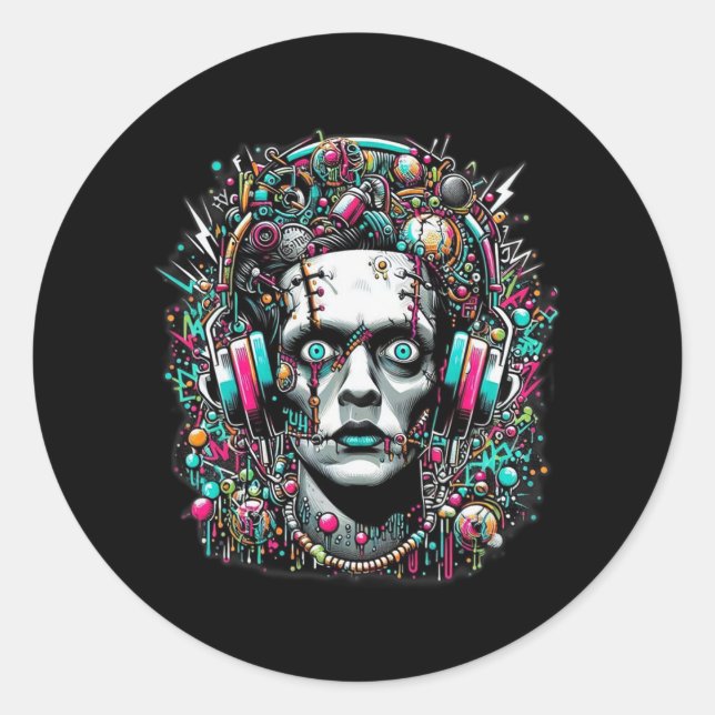 Cyberpunk-Braut Frankensteins Runder Aufkleber (Vorderseite)