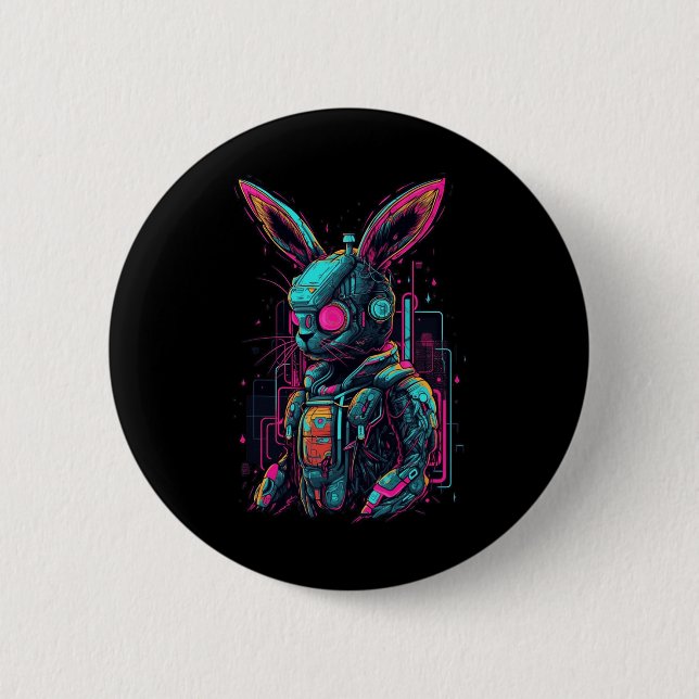Cyberpunk Bunny Cyborg Rabbit Cool Gamer Oster Button (Vorderseite)