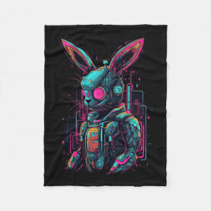 Cyberpunk Bunny Cyborg Rabbit Cool Gamer Oster Fleecedecke