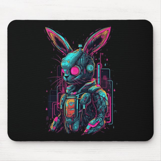 Cyberpunk Bunny Cyborg Rabbit Cool Gamer Oster Mousepad (Vorne)