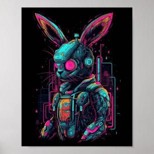 Cyberpunk Bunny Cyborg Rabbit Cool Gamer Oster Poster