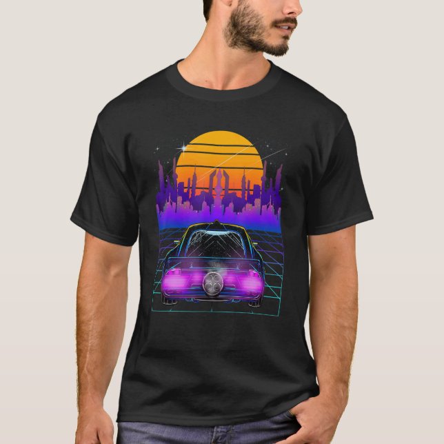 Cyberpunk Car Vaporwave Ästhetischer Outrun Retro  T-Shirt (Vorderseite)