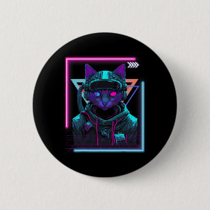 Cyberpunk Cat Kitty Punker Futuristic Cyber Punk Button