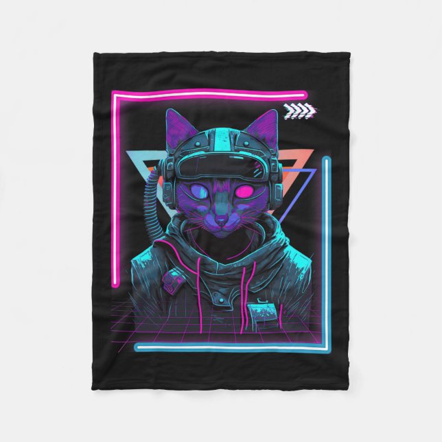 Cyberpunk Cat Kitty Punker Futuristic Cyber Punk Fleecedecke (Vorderseite)