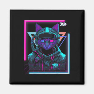 Cyberpunk Cat Kitty Punker Futuristic Cyber Punk Magnet
