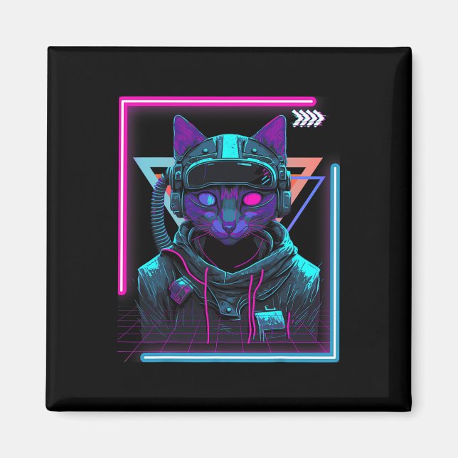 Cyberpunk Cat Kitty Punker Futuristic Cyber Punk Magnet (Vorne)