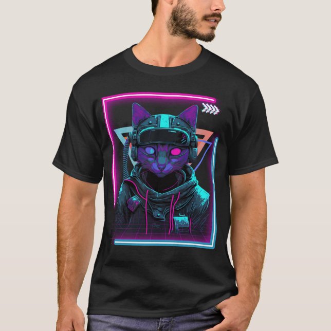 Cyberpunk Cat Kitty Punker Futuristic Cyber Punk T-Shirt (Vorderseite)
