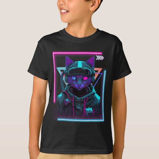 Cyberpunk Cat Kitty Punker Futuristic Cyber Punk T-Shirt (Vorderseite)