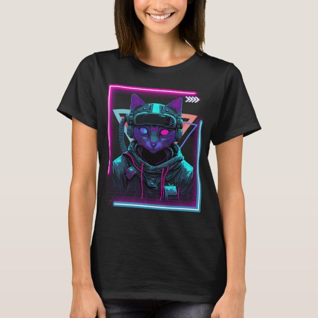 Cyberpunk Cat Kitty Punker Futuristic Cyber Punk T-Shirt (Vorderseite)