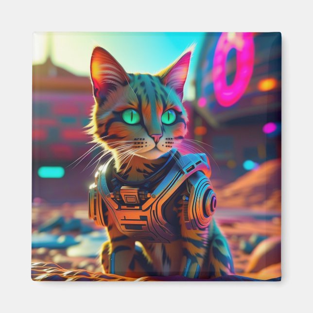 Cyberpunk Cat Kühlschrankmagnet Magnet (Vorne)