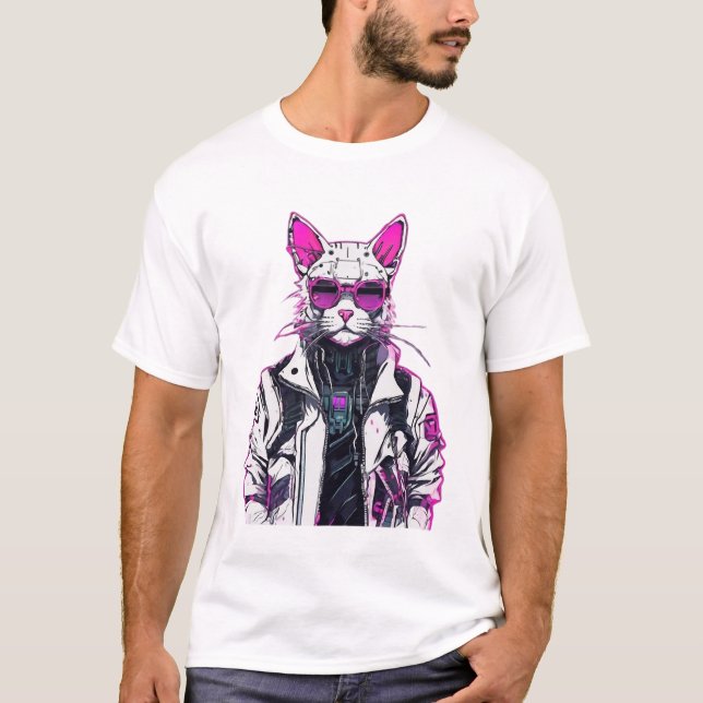 Cyberpunk Cat: Neon Outlaw T-Shirt (Vorderseite)