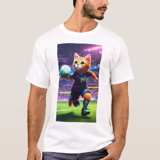 Cyberpunk Cat Soccer Player Scoring a Goal | Ziffe T-Shirt