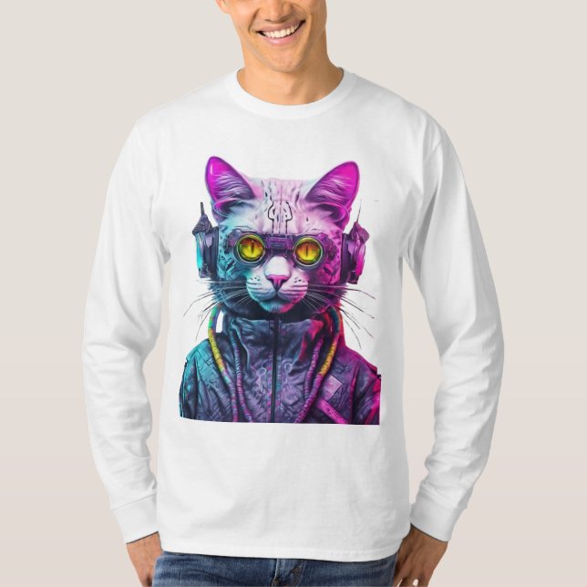 Cyberpunk Cat Warrior T-Shirt (Vorderseite)