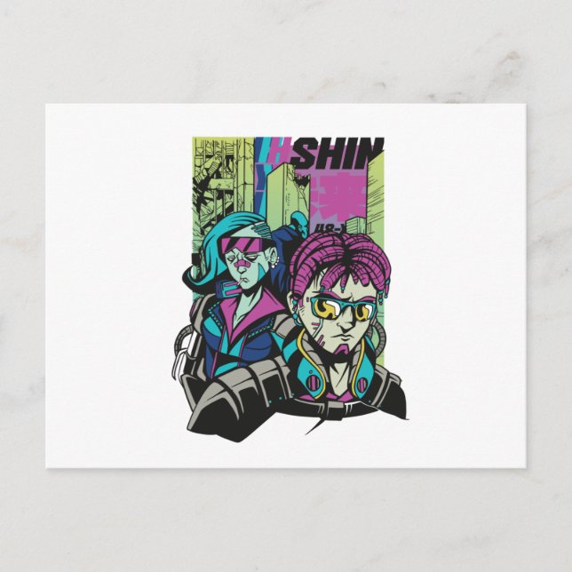 Cyberpunk-Charaktere Postkarte (Vorderseite)
